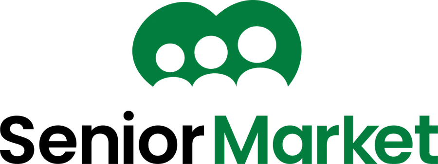 Senior Market logo: three white circles inside a green cloud mark above the wordmark