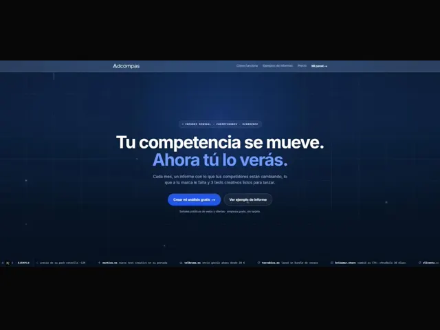 Adcompas landing page — the competitor-tracking product Pablo designed and shipped